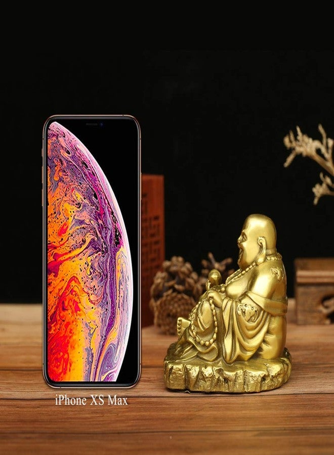 BRABUD Chinese Fengshui Brass Laughing Buddha with Ingot Wealth Figurine Lucky Statue Home Decoration ZD154 - Image 3